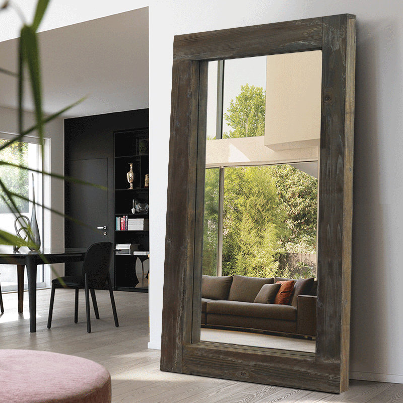 Mateus Distressed Solid Wood Wall Mirror Farmhouse/Rustic/Retro Mirror, 71" x 31", Antique Brown
