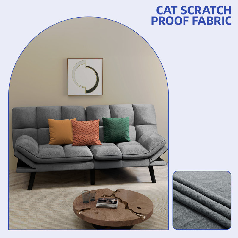 Adjustable Futon Sofa Bed with Cat-Scratch-Proof Fabric and Convertible Design, Dark Grey