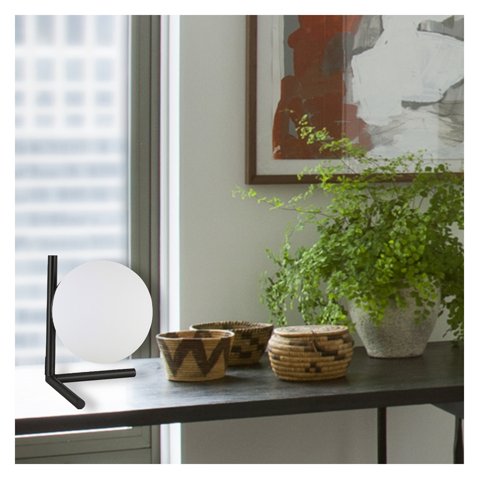 Cicily Metal Globe Lamp, Matte Black
