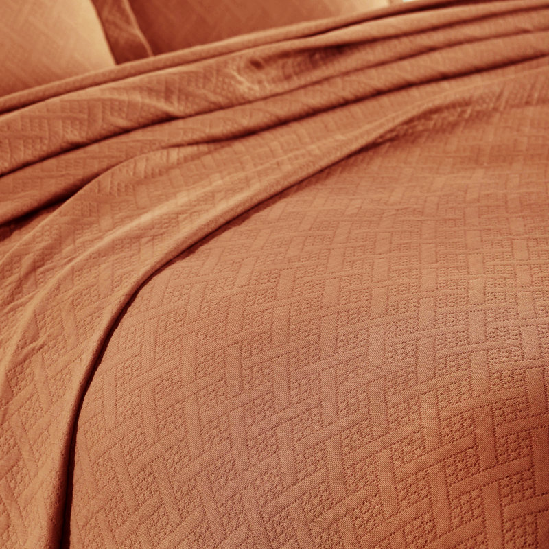 Ensemble de couvre-lit en coton natté toutes saisons de poids moyen avec taies décoratives Superior, Mandarin