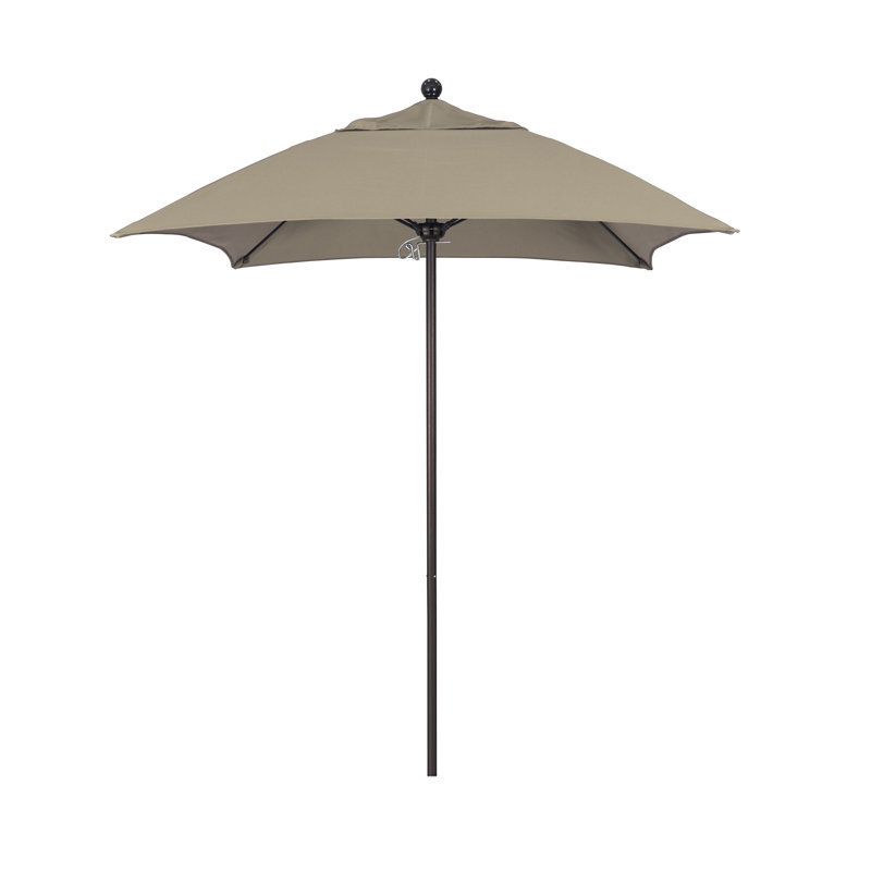 Parasol de marché carré 6 pi Hibo, Bronze, Toile Sunbrella® rouge Jockey