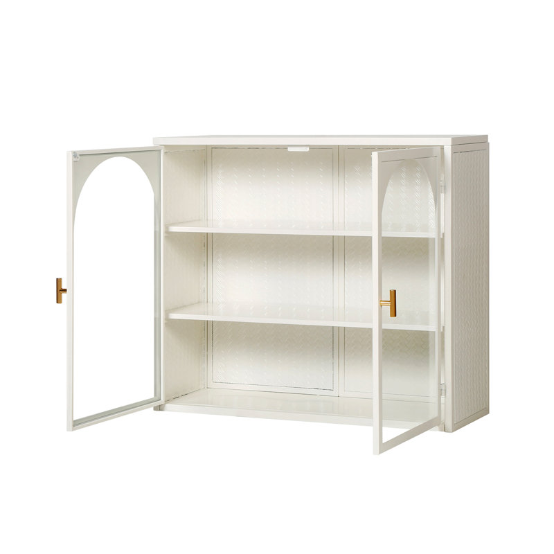 Armoire murale moderne à deux portes, buffet de salon, armoire d'appoint avec motif tissé, Blanc