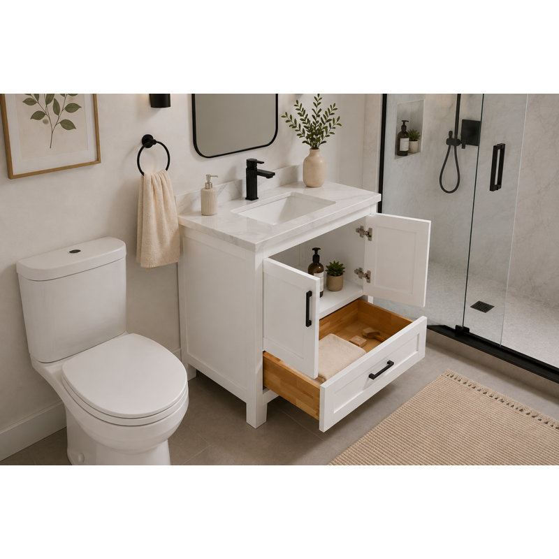 Meuble-lavabo simple 31 po en colombe blanche avec comptoir en quartz Palermo