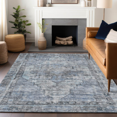 Tapis intérieur / extérieur bleu lavable à la machine