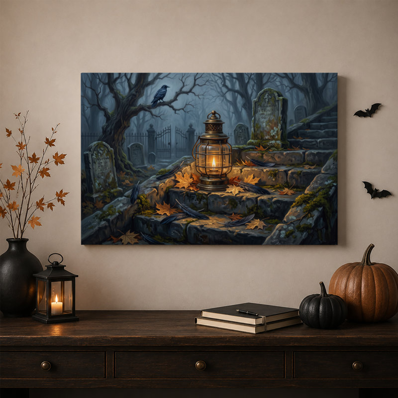 Art mural sur toile, lanterne rougeoyante, H 20 po x l 30 po