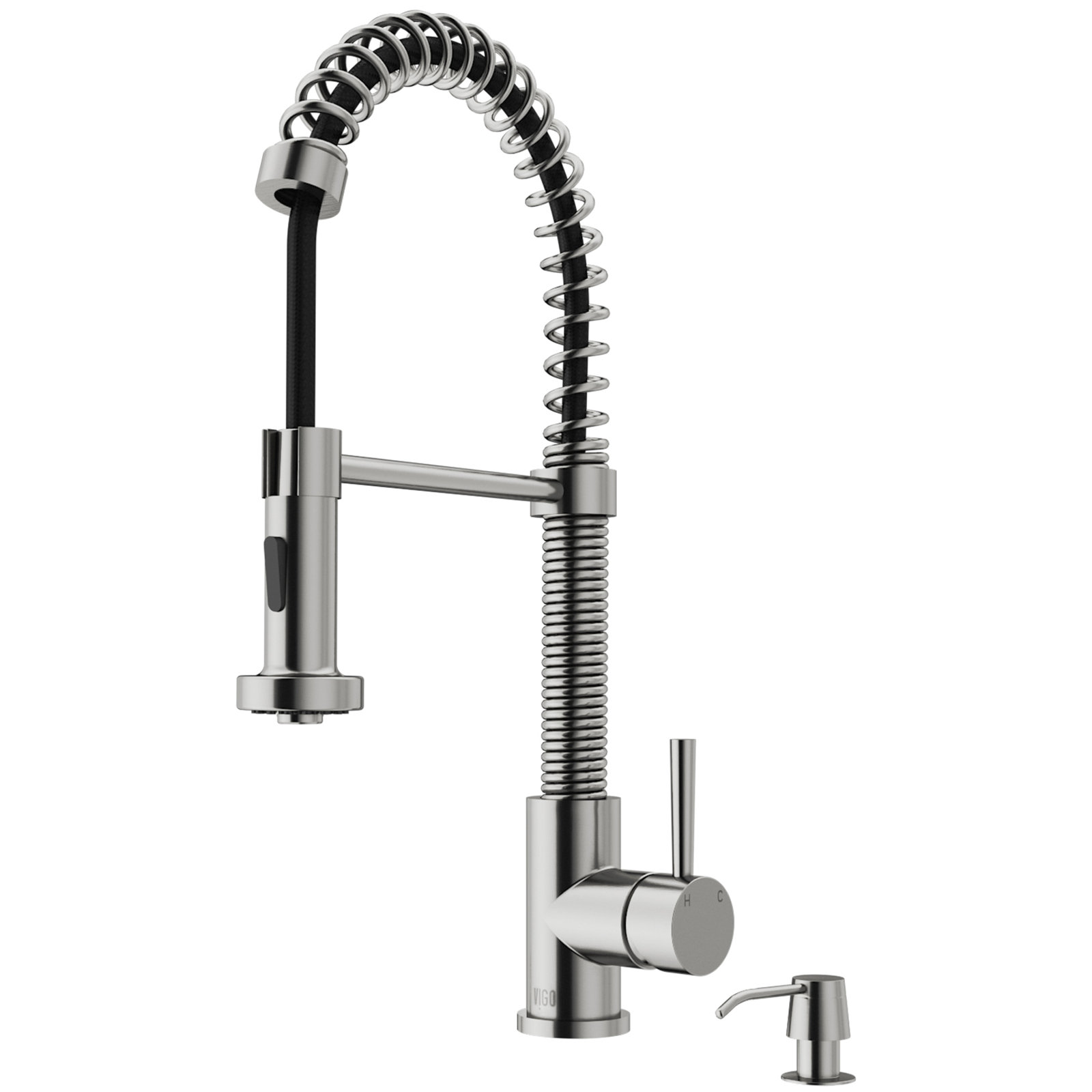 Edison 19" H 1-handle Pull-Down 2-Function Sprayer Kitchen Faucet, Stainless Steel, With Soap Dispenser