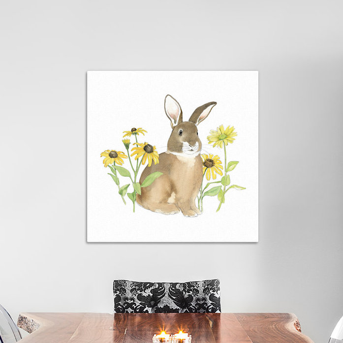 Art sur toile, Wildflower Bunnies, H 12 po x l 12 po x P 1,5 po, Toile tendue, Aucun mat