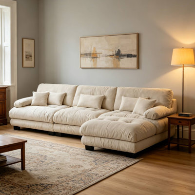 Canapé modulaire convertible en L en chenille avec repose-pieds