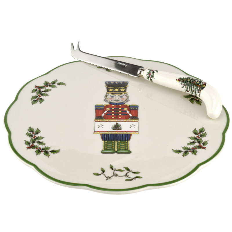 Spode – Christmas Tree – Christmas Tree Nutcracker Cheese Plate with Knife, Set of 2