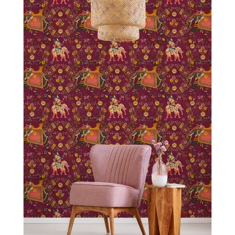 World Of Fabrics Wallpaper Roll, Mauve/Yellow/Red/Black