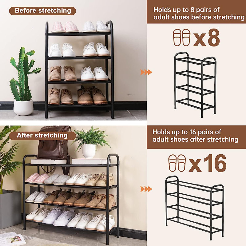 16 Pair Shoe Rack, Black