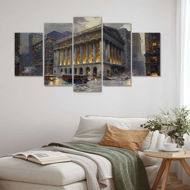 «Beige Banks», art architectural à New York Winter - ensemble d'art sur toile Banks