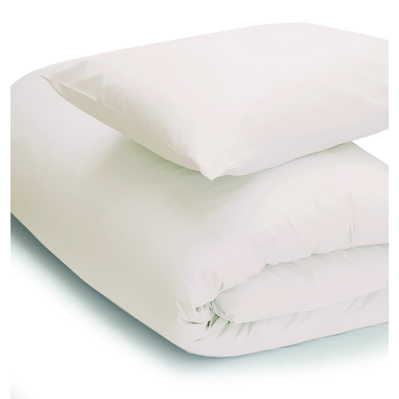 200 TC 50/50 Percale Polycotton Cotton Blend, Polyester Solid Colour Duvet Cover Set with Pillowcases Included, Ivory