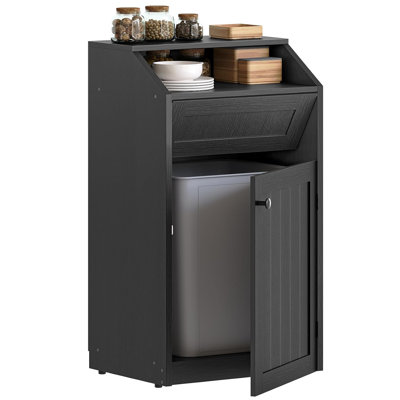 Trash Cabinet, Freestanding Trash Can Cabinet, Wooden Recycling with Flip Door, 10 Gallon Hidden Kitchen Garbage Can for Kitchen, Living Room