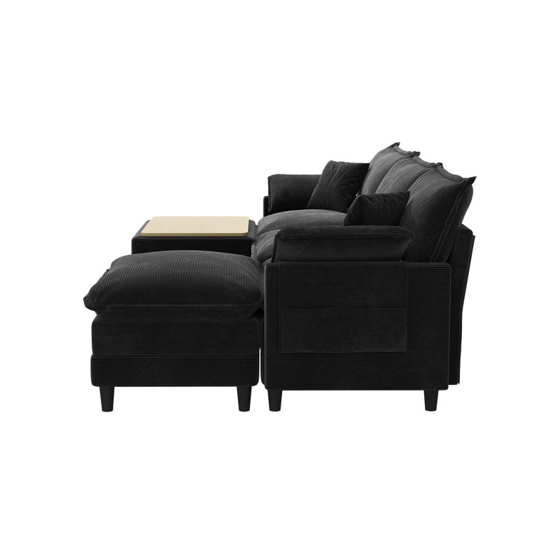 Canapé modulaire en U profond 108 pièces 5 pièces 108 po avec repose-pieds - tissu de qualité supérieure, Velours côtelé noir