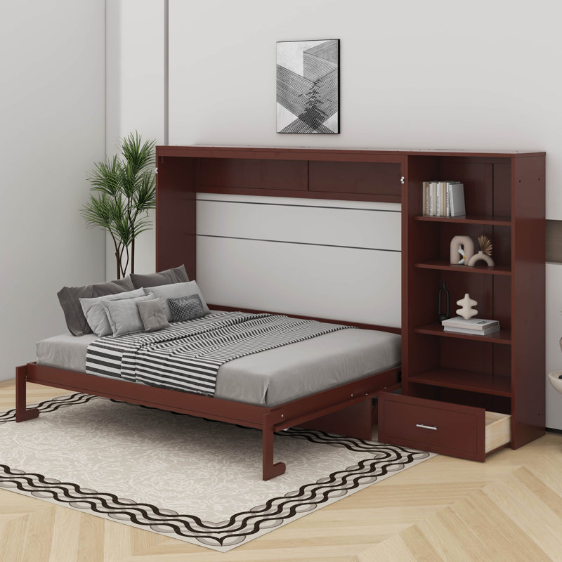 Grand lit escamotable avec tablette, Noyer
