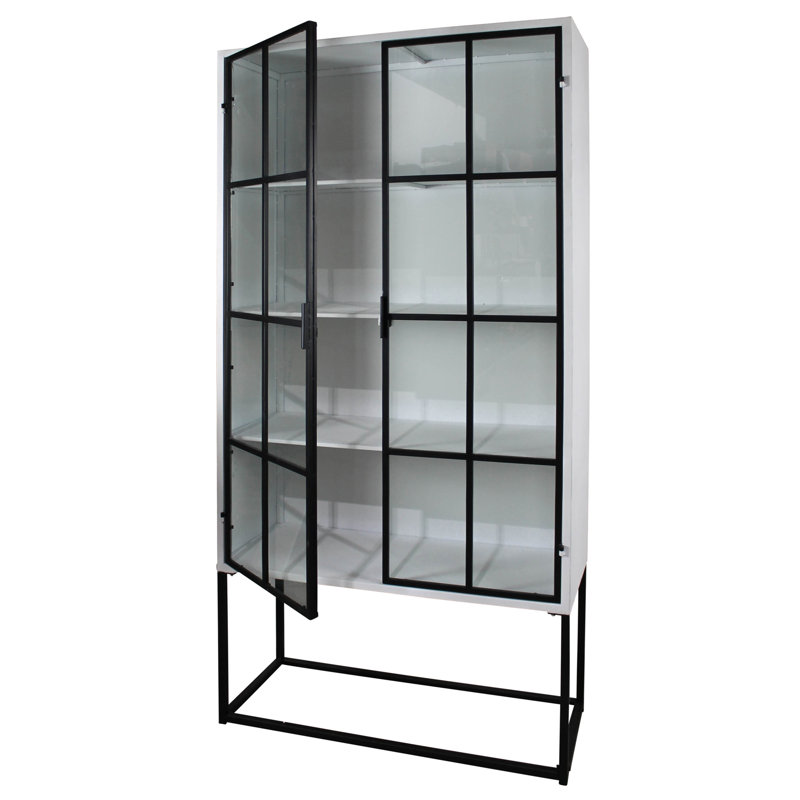 Tall Black Metal China Cabinet with Glass Doors