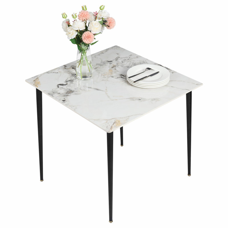 Fung Marble Top Metal Base Dining Table, Cold Jadeite