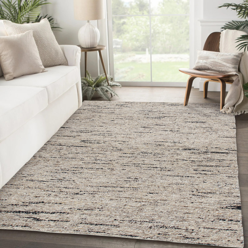 Tapis rayé fabriqué à la main en beige / noir, Rectangle 2 pi x 3 pi