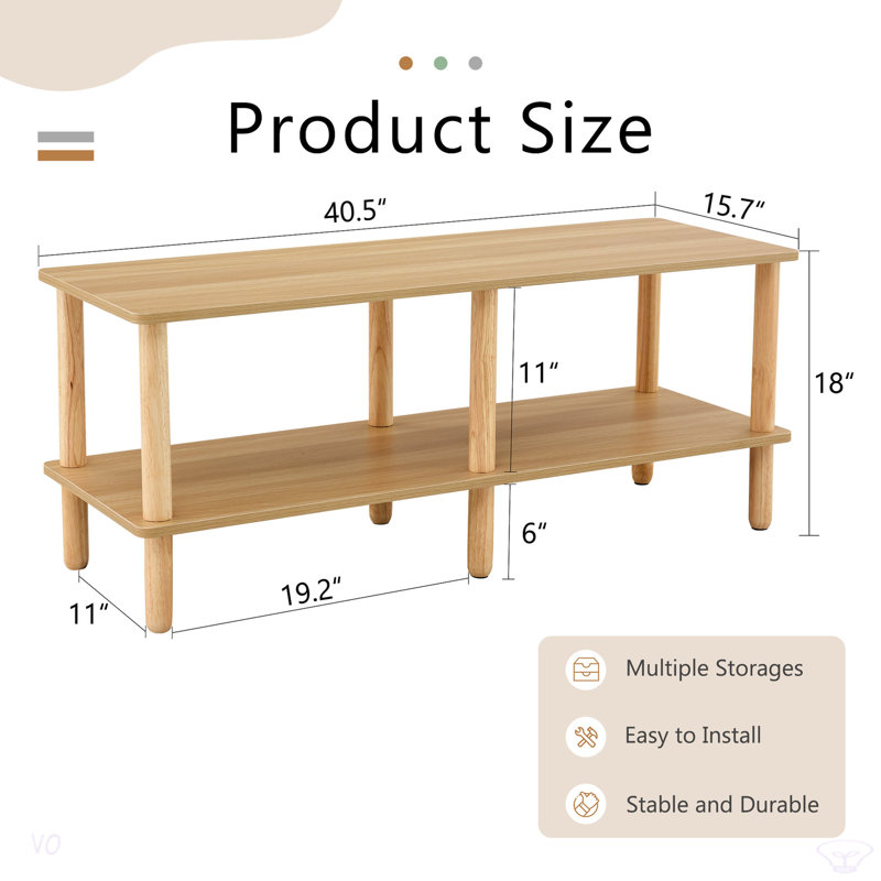 Modern 2-Tier TV Stand For Living Room Furniture,Rectangular Centre Table With Open Storage Shelf,Rounded Rubberwood Legs,Stable And Durable,Easy Assembly