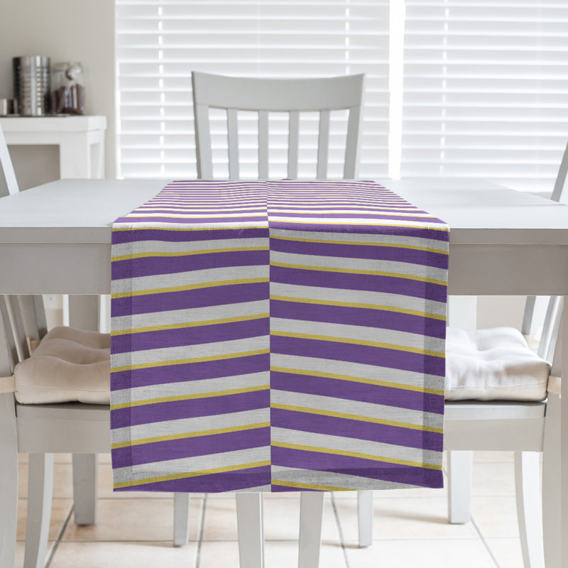 Fractured Stripes Table Runner, 16" x 72", Purple/Yellow/White