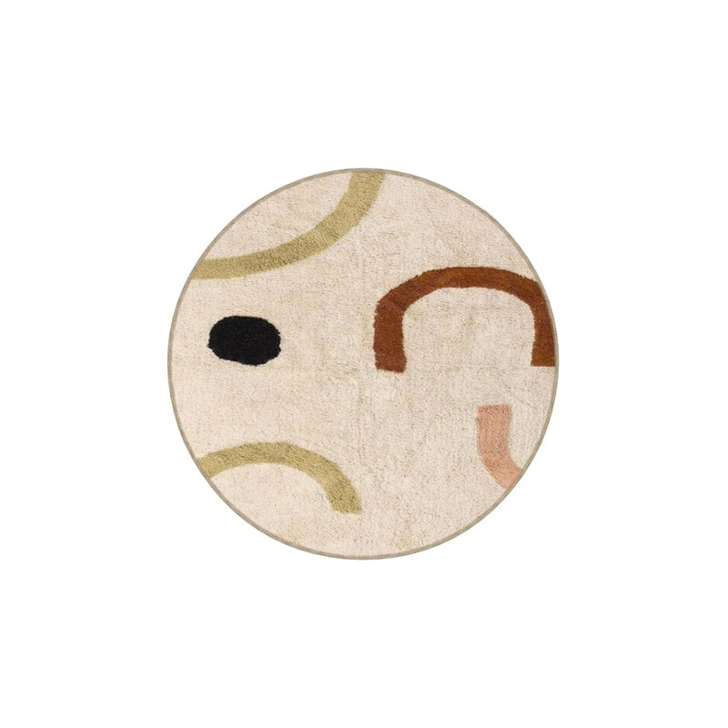 Cream Colored Geometric Themed Patterned Woven Base Carpet And Washable Carpet, Rectangle 2'4" x 4'