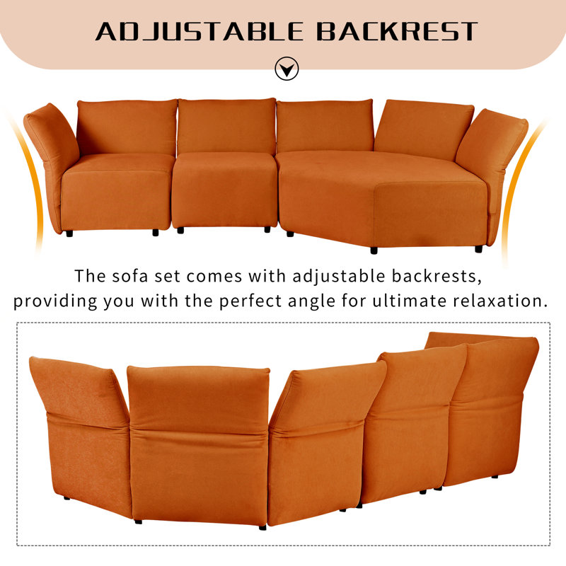 Nazariah Petal Shape Sofa Free Combination with Adjustable Back, Orange