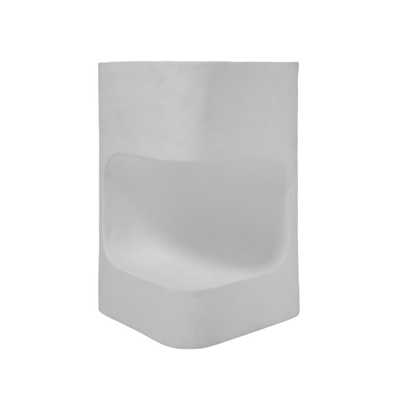 Grover Outdoor Faux Stone Asymmetrical Side Table - White, White