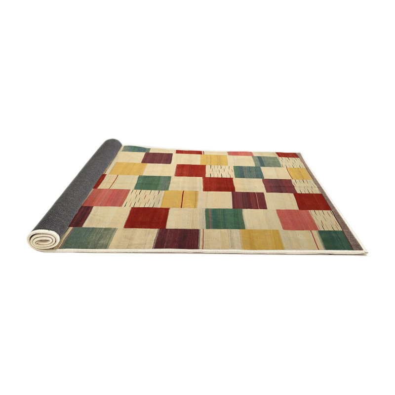 Tapis beige/rouge/jaune contemporain, Rond 5 pi