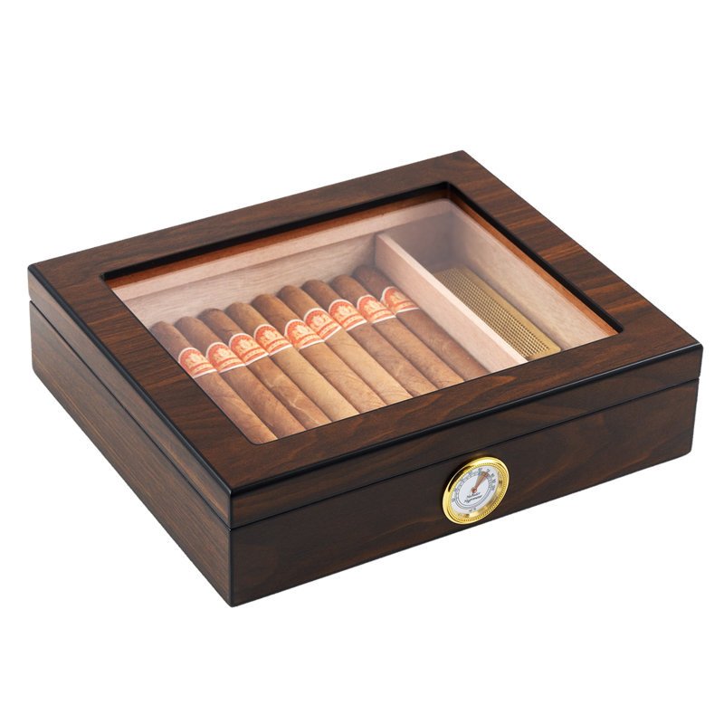 Woodronic Cigar Humidor Box for 25 Cigars, Hygrometer, Humidifier, Spanish Cedar Lining & Divider