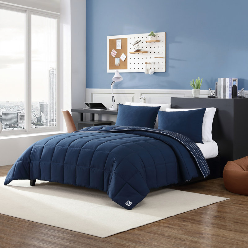 Microfiber Stripe Nautica Solid Cozy Reversible Comforter Set, King Comforter + 2 King Shams
