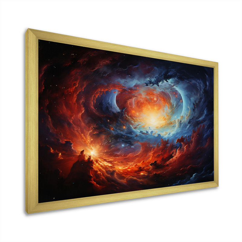 Beinn orange, bleu, astronomique, galaxie, rêves I sur toile, H 24 po x l 32 po x P 1 po, Encadrement doré