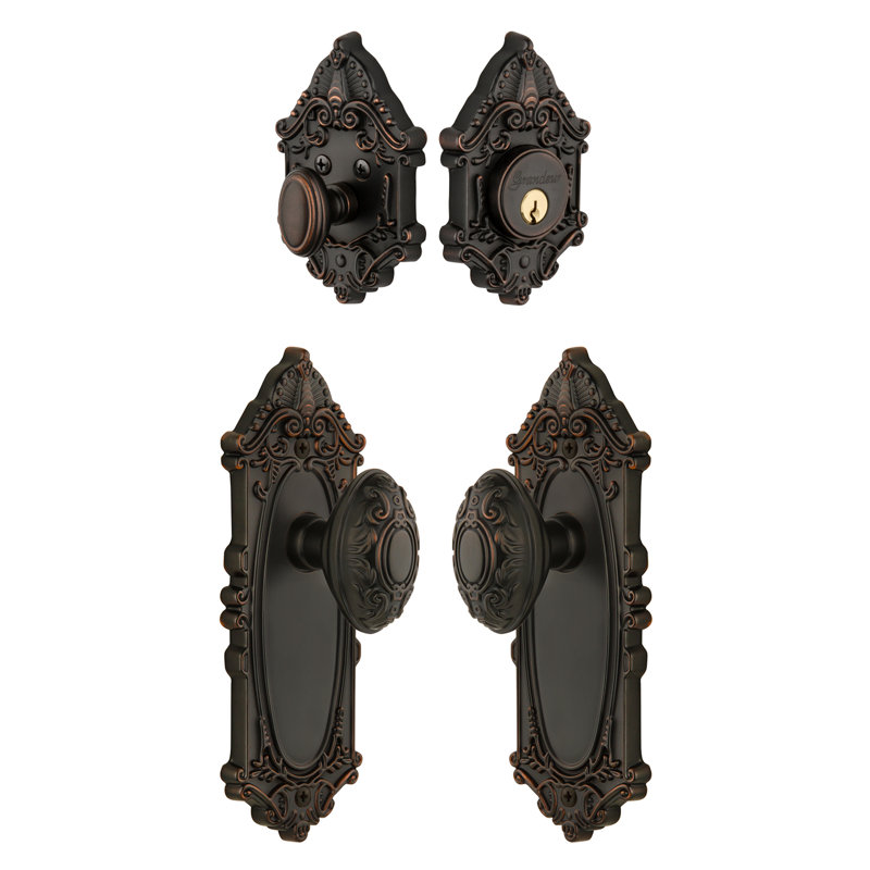 Grande Victorian Complete Entry Knob Set with Deadbolt, Timeless Bronze