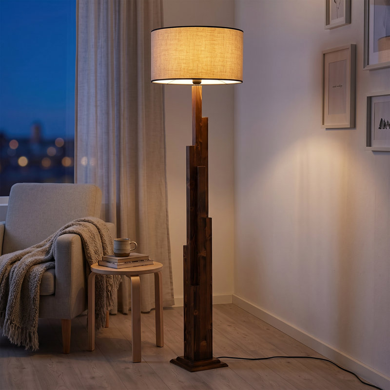 Metropolis Walnut Drum Shade Floor Lamp