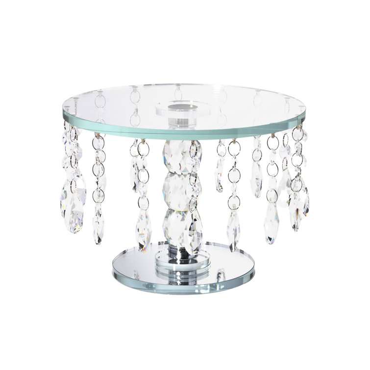 Footed Crystal Round Serving Tray With Hanging Crystals