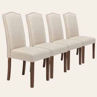 Behare Linen Full Back Side Chair Dining Chair with Nailhead Trim