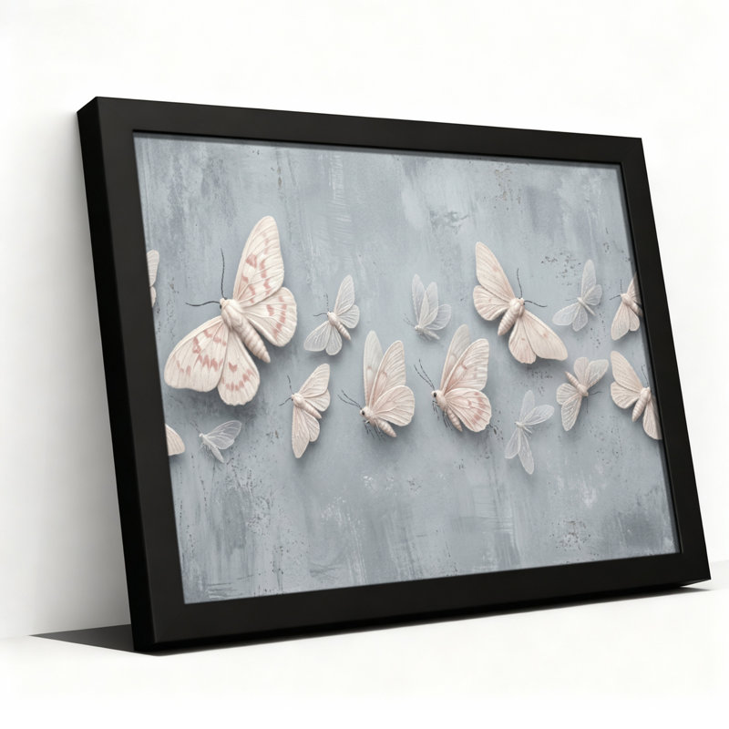 Toile noire encadrée en bois noir pour salon, chambre à coucher, bureau ou vestibule - décoration murale décorative avec motif papillon