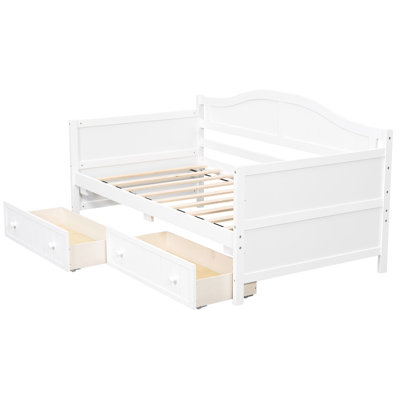 Twin Wooden Daybed With 2 Drawers, White Finish, Pine Legs, No Box Spring, Space - Saving In Living Room, Classic Cottage Silhouette, Assembly Made Easy Area, Style, Process