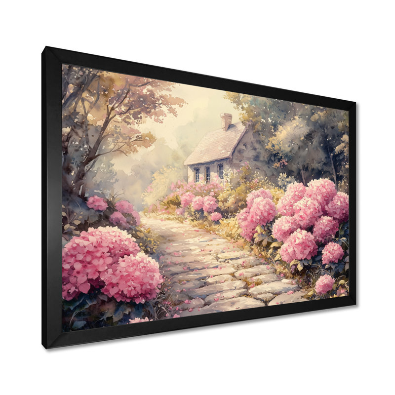 Hortensias par le chemin de pierre IV - hydrangées, art mural, Reproduction encadrée d'une seule photo, H 30 po x l 40 po