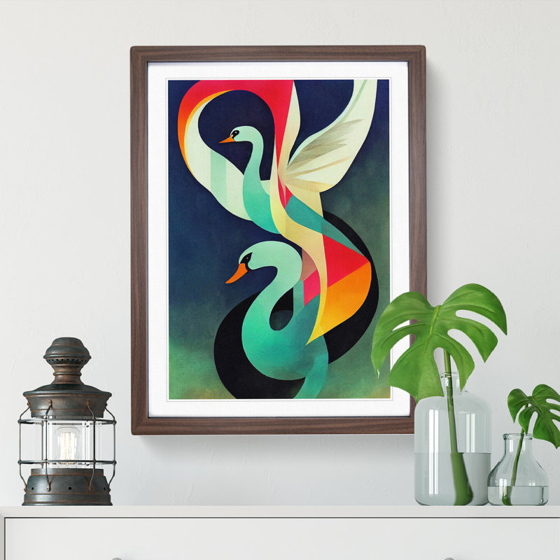 Swan in Abstract No.2 - Framed Print, Walnut Framed, 34cm H x 25cm W x 2cm D