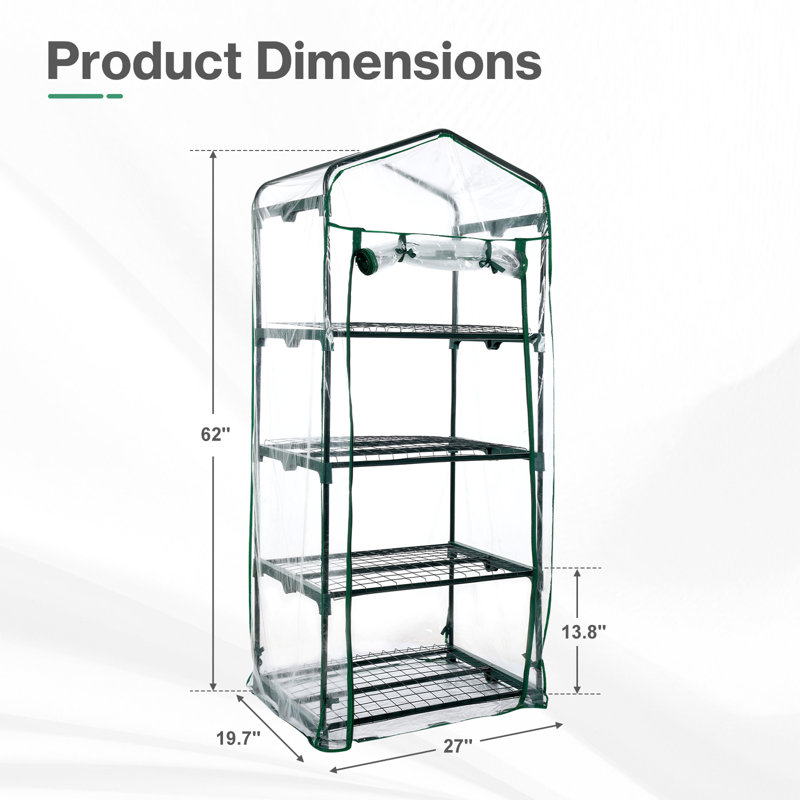 Serre à 4 niveaux 27 po x 19 po x 63 po avec base protectrice en PVC Aoodor, Transparent