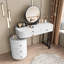 Table de coiffeuse moderne minimaliste avec miroir à DEL et armoire de rangement rotative, bureau de maquillage blanc avec tiroirs
