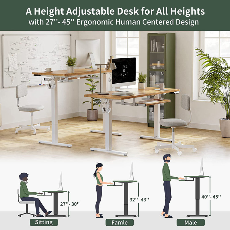 Krisslyn Adjustable Metal Base Standing Desk, 46" H x 48" W x 24" D