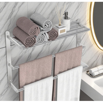 3-Tier Stainless Steel Towel Rack For Bathroom, Wall Mounted Double Towel Bar With Shelf, Space-Saving Towel Storage Organizer For RV, Camping, And Home Decor