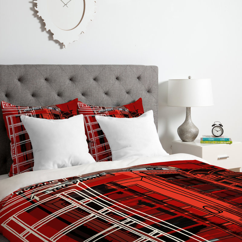 Ensemble de housse de couette cabine téléphonique, Housse de couette pour grand lit et 2 taies décor