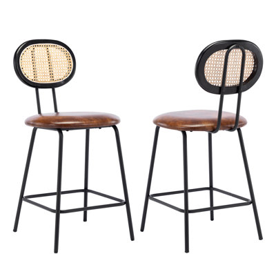Ailene 24'' Mid Century Modern Metal Frame Rattan Back Counter Stool