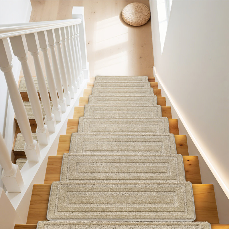 Tapis d'escalier bullnosés antidérapants, Gris crème, 14