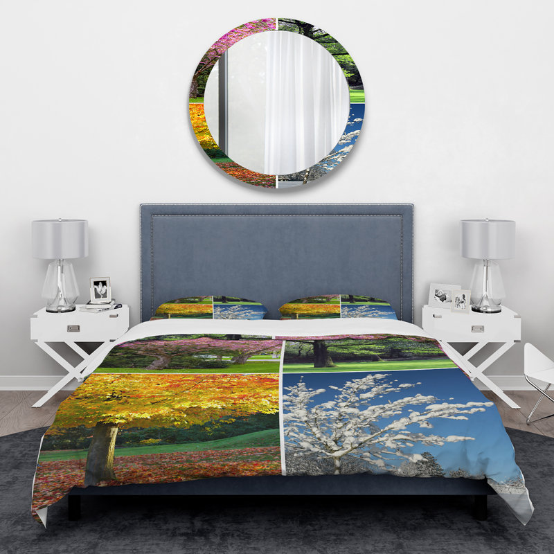 Four Seasons Trees Collage - Landscape Duvet Cover Set - Microfiber Polyester, Twin Duvet Cover + 1 Sham