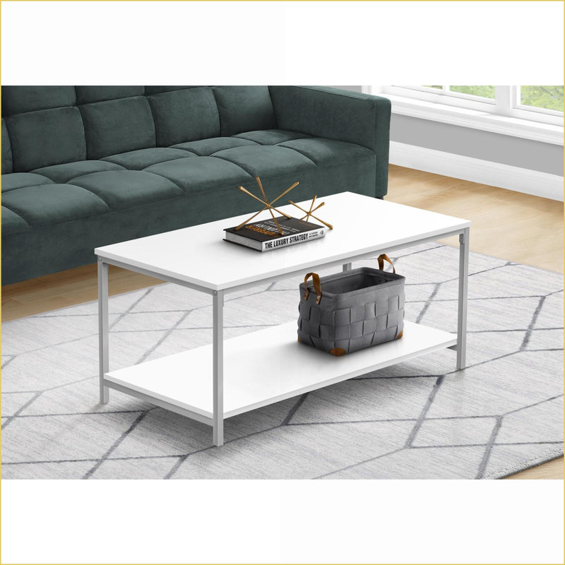 Space-Saving White Laminate Coffee Table with Grey Metal Legs for Small Living Rooms, Easy Assembly