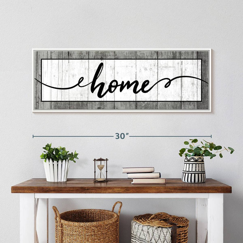 Plaque murale typographique en bois, Cadre flottant blanc, 31 po x 11 po